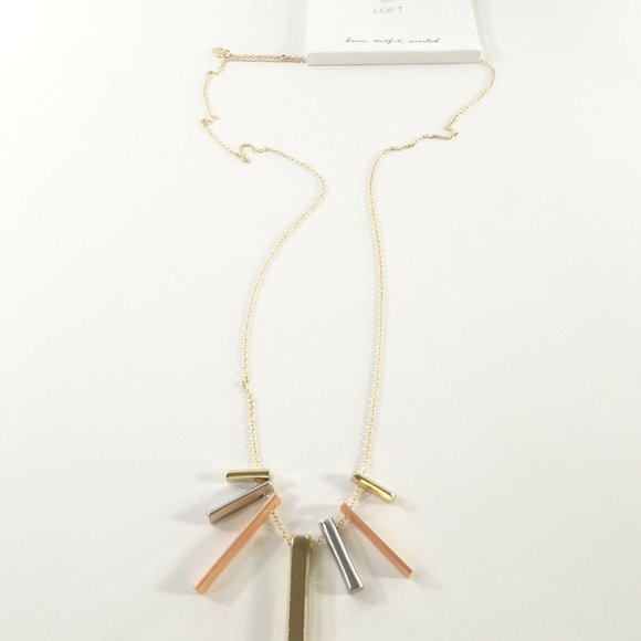 Ann Taylor LOFT Tri Color Stick Metal Bar 3 D Pendant Necklace NWT 59.50 - Picture 4 of 6
